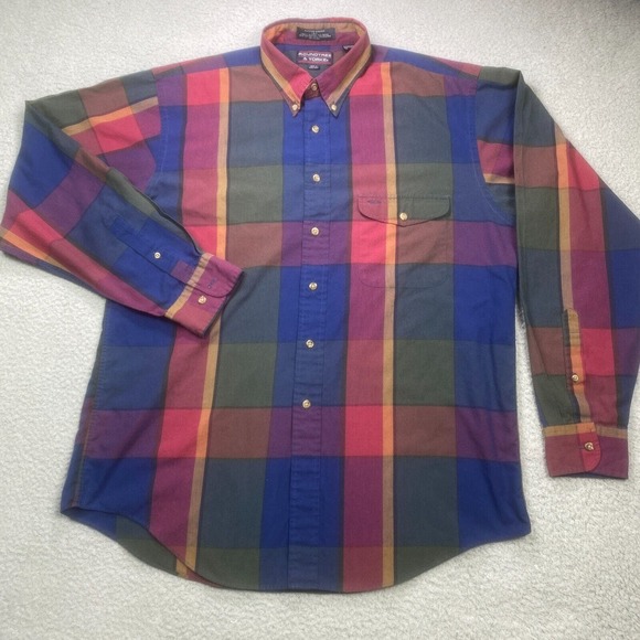 Vintage Roundtree Yorke Shirt Mens Large Long Sleeve Plaid Single Needle 90s - Picture 1 of 13